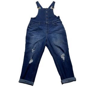 No Boundaries Distressed Denim Button Front Bib Overalls Blue Sz XXL